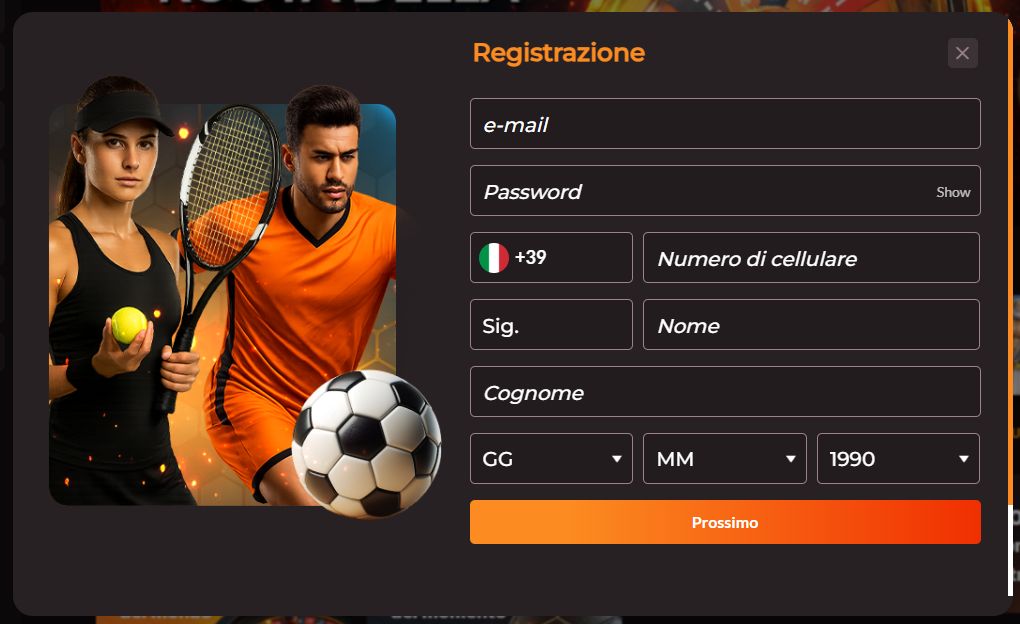La pagina di registrazione al sito