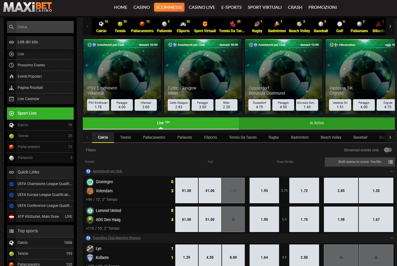 Panoramica del sito in versione desktop